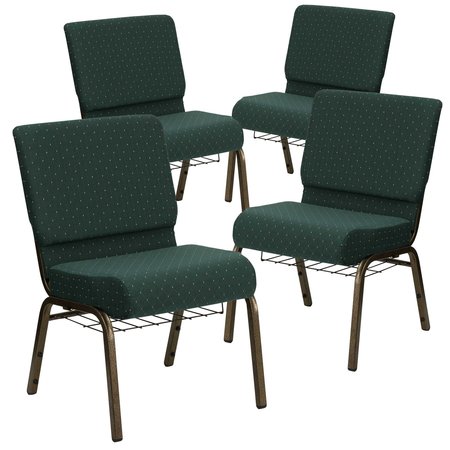 Flash Furniture 21"W Green Dot Fabric Church Chair w/ Basket, 4PK 4-FD-CH0221-4-GV-S0808-BAS-GG